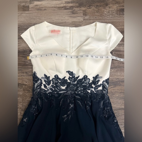 JJ’s House A-Line V-Neck Tea Length Satin Chiffon Mother Of The Bride Dress - Picture 7 of 9